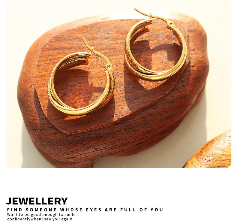 European & American Cold Style Double U-Shaped Titanium Steel Earrings, 18K Gold Plated, Women's Personality, Hong Kong Temperament - F375