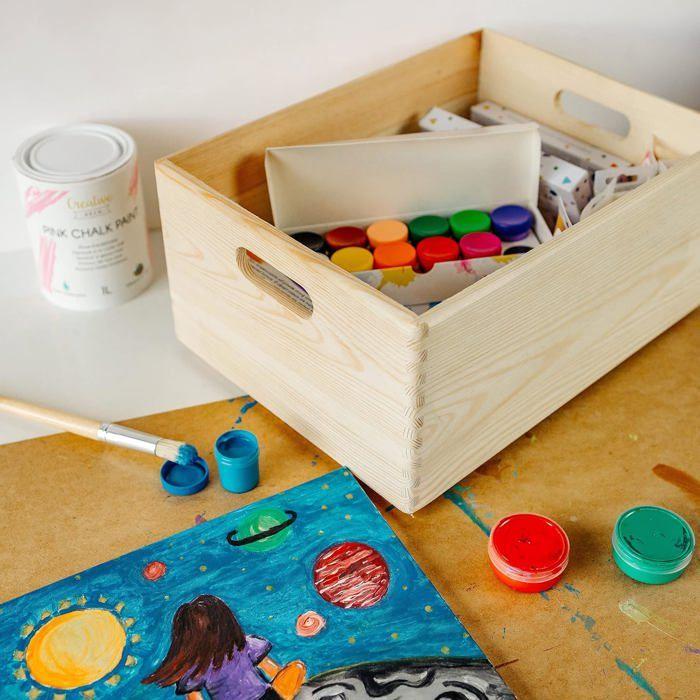 Caisse en Bois Rangement - Creative Deco - 40 x 30 x 24 cm - Non Peint - Poignées - Mixte