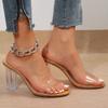 Elegant Transparent Pvc Sandals Women Summer Thick High Heels Crystal Slippers Woman Square Toe Slip On Plus Size Dress Shoes