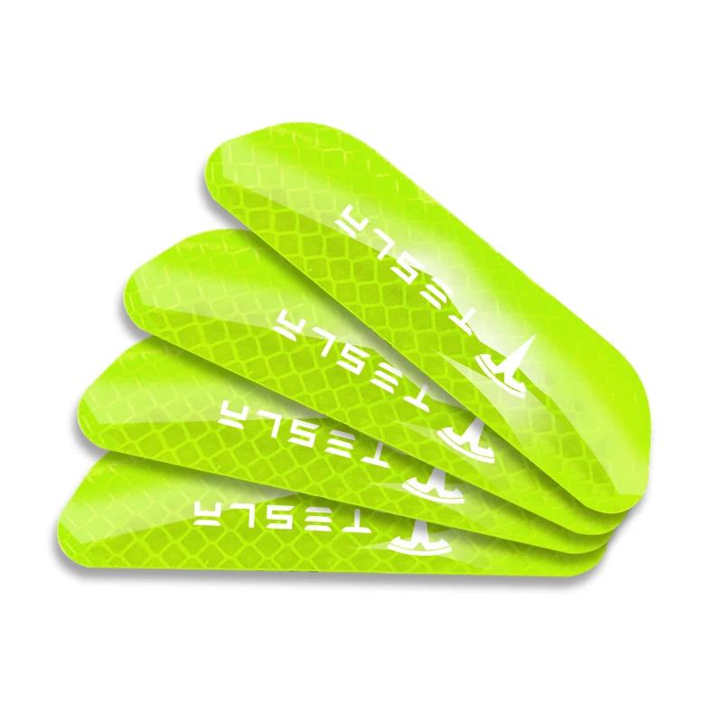 CROLJ1 4PCS Car Door Safety Warning Reflective Mark Sticker Car Sticker for Tesla Model 3 / Y X 2022 2021 Center Console Car Valve Cap