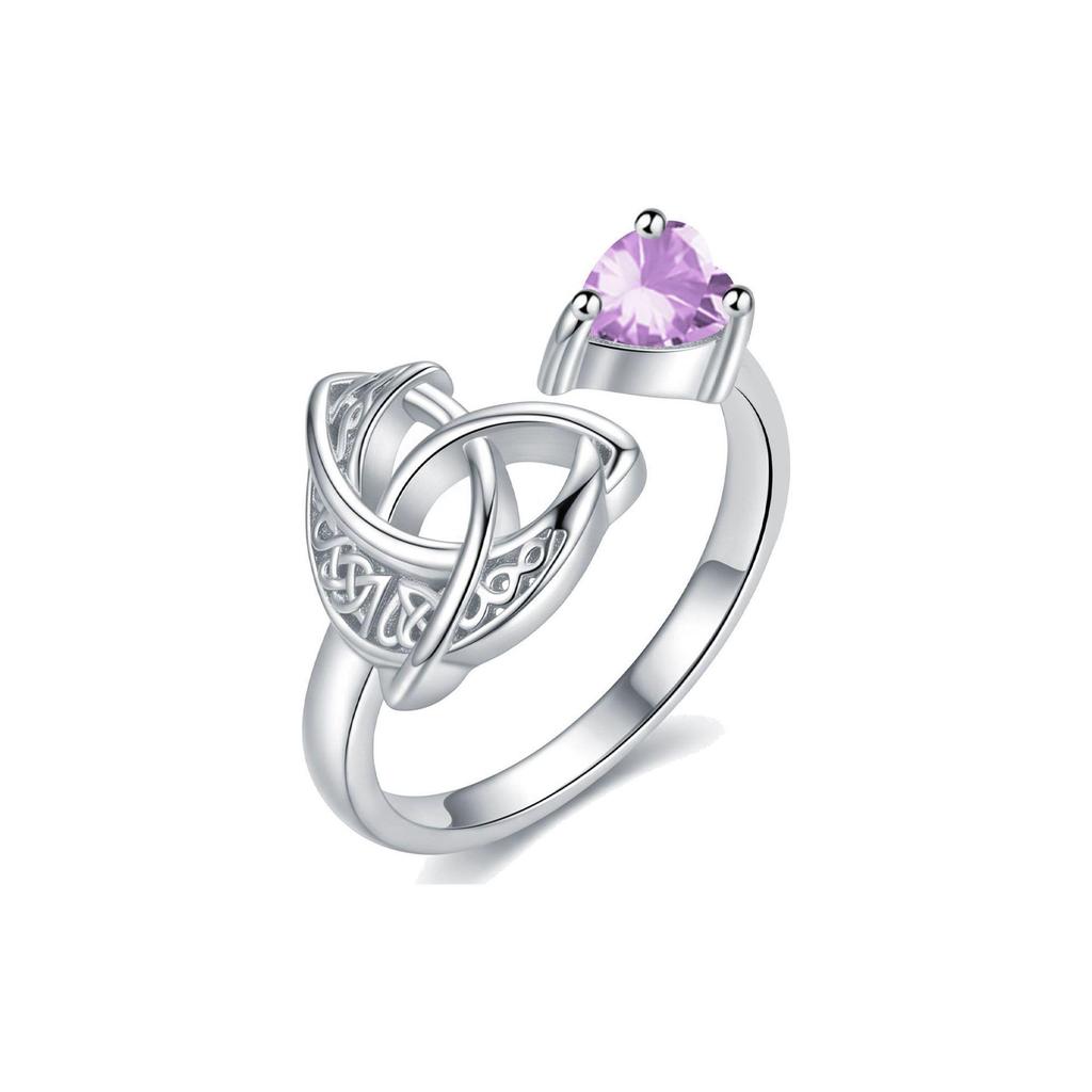Celtic Knot Birthstone Heart Ring with Multi-Color Zirconia and Paved Diamonds - Retro Style Jewelry for Women