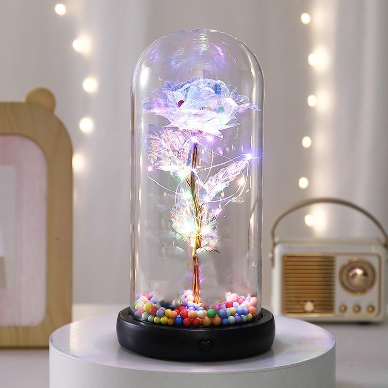 Gold Rose Glass Cover Ornament with Light Music To Send Valentine's Day Women's Day Immortal Flower Creative Gift