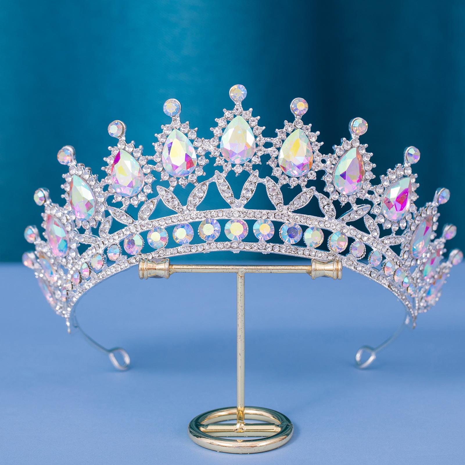 

Full Crystal Rhinestones Crown Wedding Bride Tiara Glittering Headdress For Bride Bridesmaid Princess Costume Hair Accessories срібний