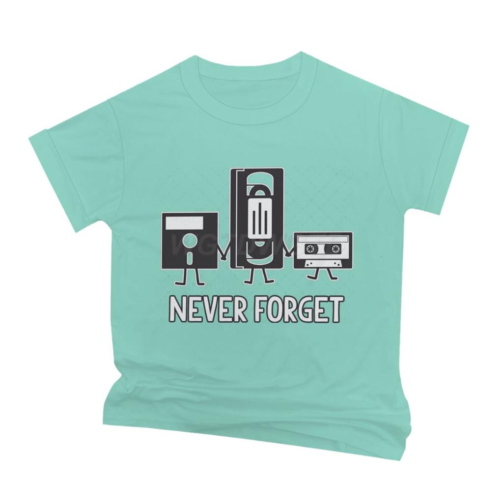 Never Forget Print Floppy Disk Cassette Tape Pattern T Shirts Men Women Vintage Short Sleeve Streetwear Fashion Male Tshirts