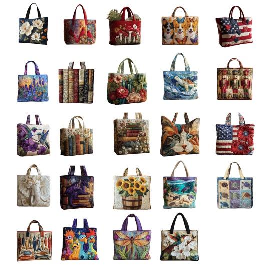 Quilted Tote Bag Women Vintage Shoulder Bag Flowers Animals Handbag Floral Purse for Commuting Party Daily Errands