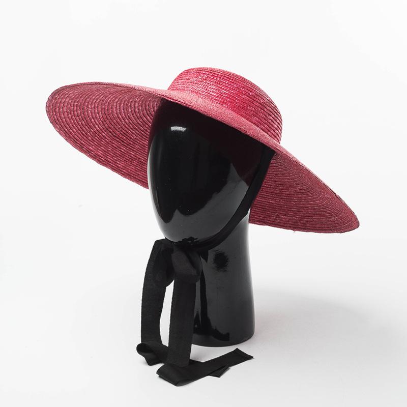New British retro light top straw big brim top hat women's stage catwalk beach sunscreen sunshade strap straw hat