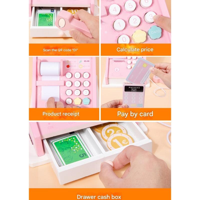 Kids Cash Register Supermarket Toy Set with Scanner Calculator Checkout Counter Kid Pretend Play Supermarket Toy Gift