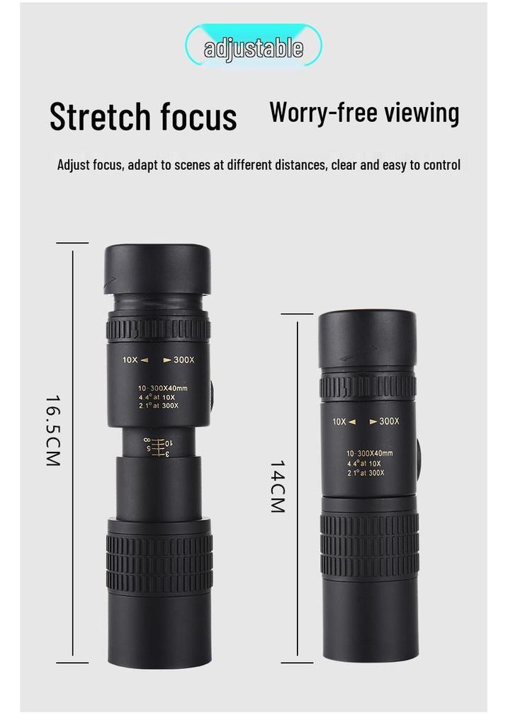 Zoom 10-300x40 Retractable Monocular Telescope for Mobile Photography and Shooting - Ideal Men's Gift