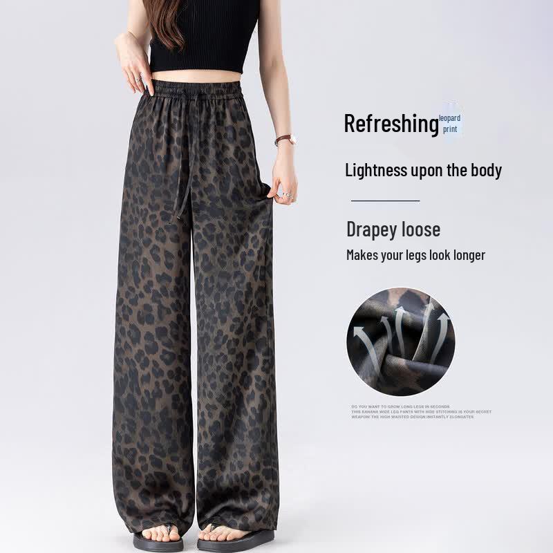 Women s Draped Leopard Print Wide-Leg Casual Pants S