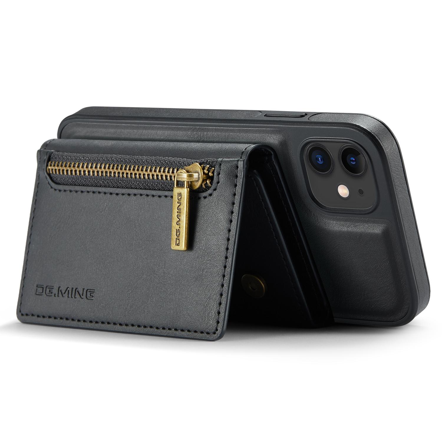 

DG.MING M5 Series For iPhone 11 Wallet Case Zipper Pocket Card Slots Phone Cover Coffee