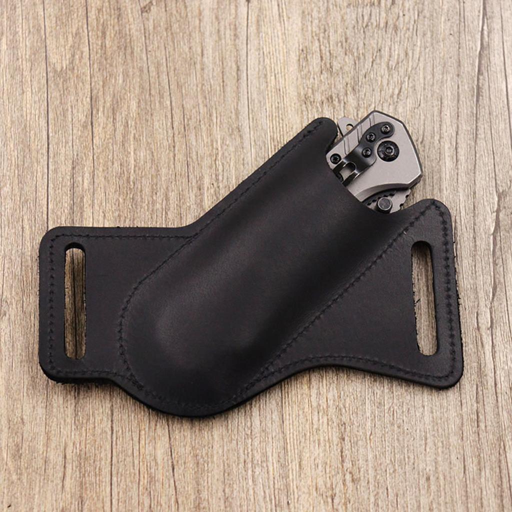 Handmade Leather Pocket Knife Sheath for Belt Folding Knife Sheath for Man Cross Draw Right Side Carry Open Top