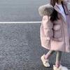 Winter Girls Jacket Long Solid Color Thick Warm Big Fur Collar Hooded Zipper Coat Teen Kids Parka