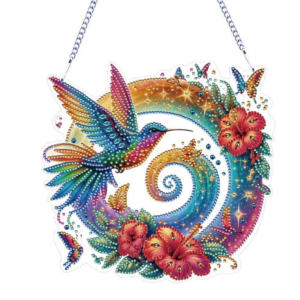 2D Flat Hummingbird DIY Rhinestone Diamond Art Window Pendants Special Shape Diamond Art Pendant Wall Decor for Home & Windows