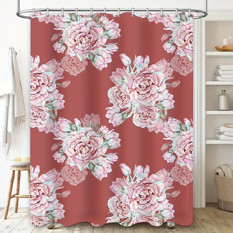 Beautiful Pink Peony Shower Curtain with Floral Print Waterproof Fabric for Bathroom Decorations Customizable Size