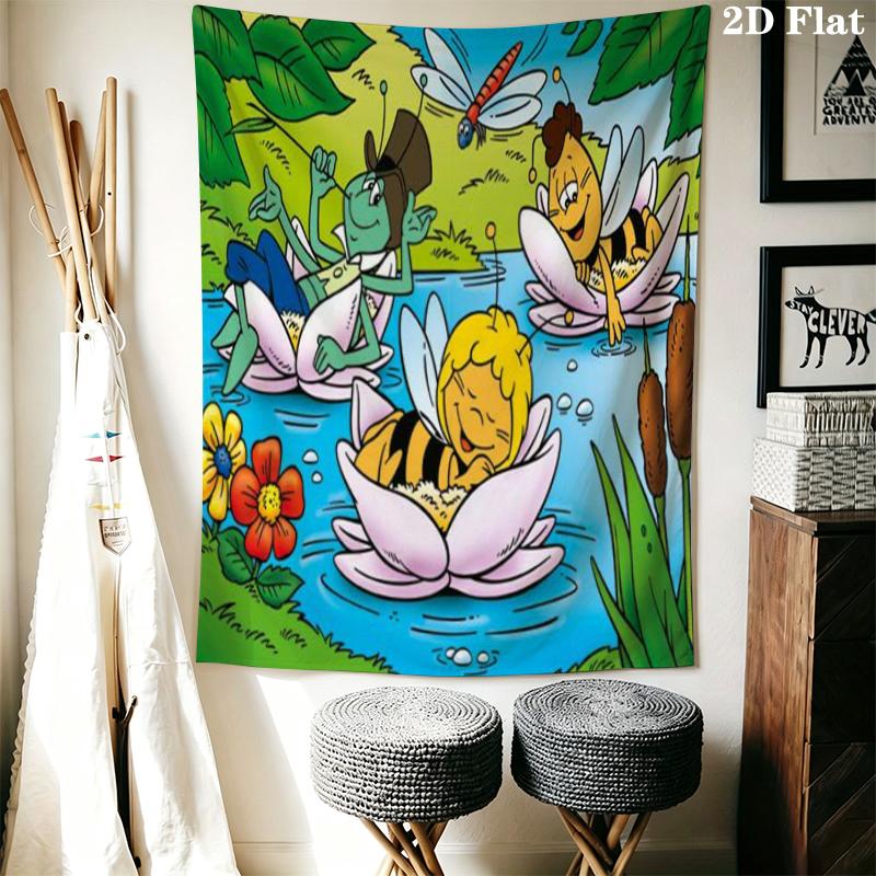 Bees and Maya Wall Tapestry Aesthetic Wall Hanging Printed Fabric Blanket Decorative Tapestries for Bedroom Living Room Home Decor