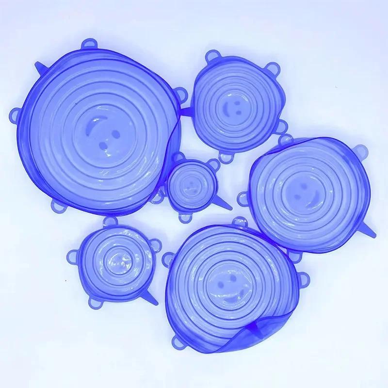Silicone Stretch Lids Reusable Airtight Fruit Food Wrap Covers 6 Pcs Keeping Fresh Seal Bowl Stretchy Wrap Preservation Cover