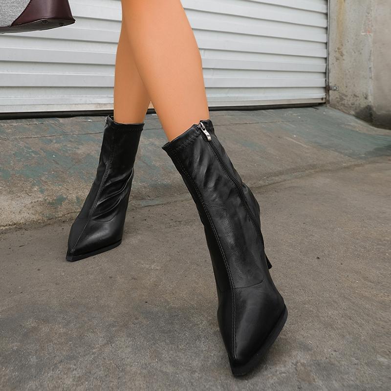 Fashion Sexy Stiletto High Heel Ankle Boots Women Plus Size 35-42 Pointed Toe Fashion Boots Woman Zip Pu Leather Short Booties Mujer