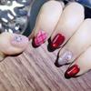 2026 New Year Plaid Ruby Cat Eye Handmade Nails with Pearl Rhinestone Glitter