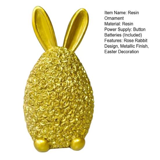 Rose Rabbit Figurine Resin Light-up Rabbit Ornament Easter Bunny Egg Figurine with LED Light for Home Party Decoration Holiday Gift