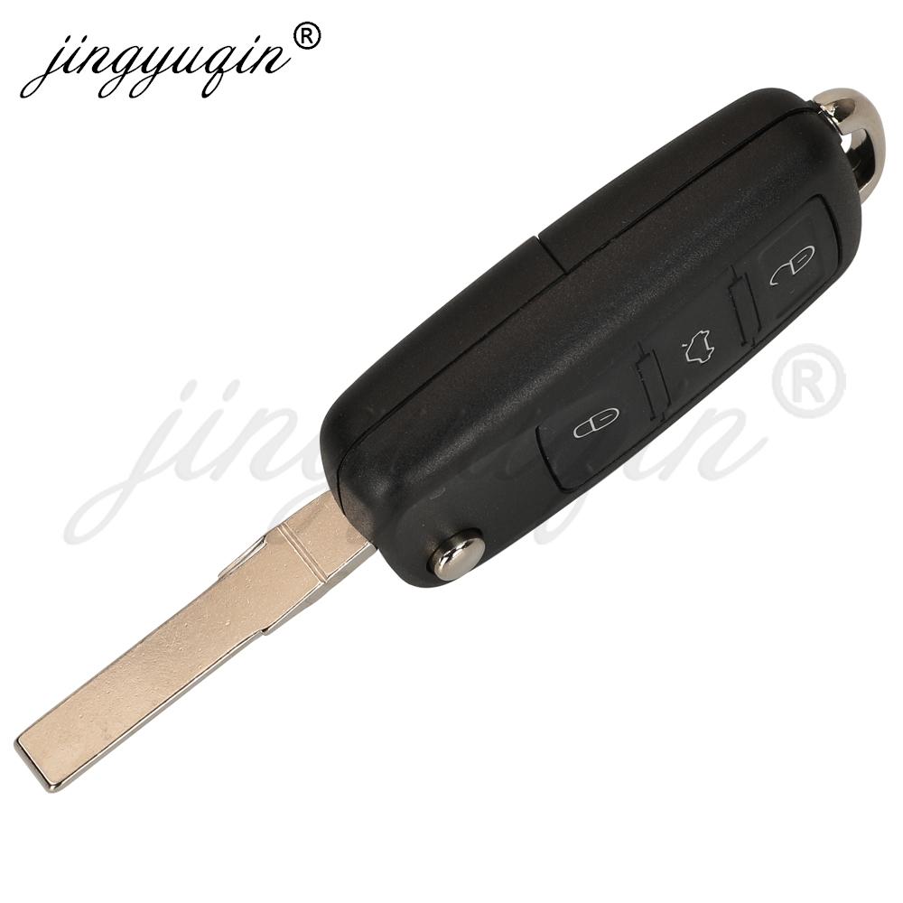 

jingyuqin 10pcs 3/4 Buttons Panic Car Key Shell For VW VOLKSWAGEN Touareg Phaeton 2002-2009 Skoda Flip Auto Remote Keyless Case 3 buttons