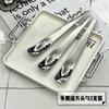 Stainless steel flat head spoon household dessert spoon dumpling spoon stuffing spoon long handle digging spoon ice cream cake spoon