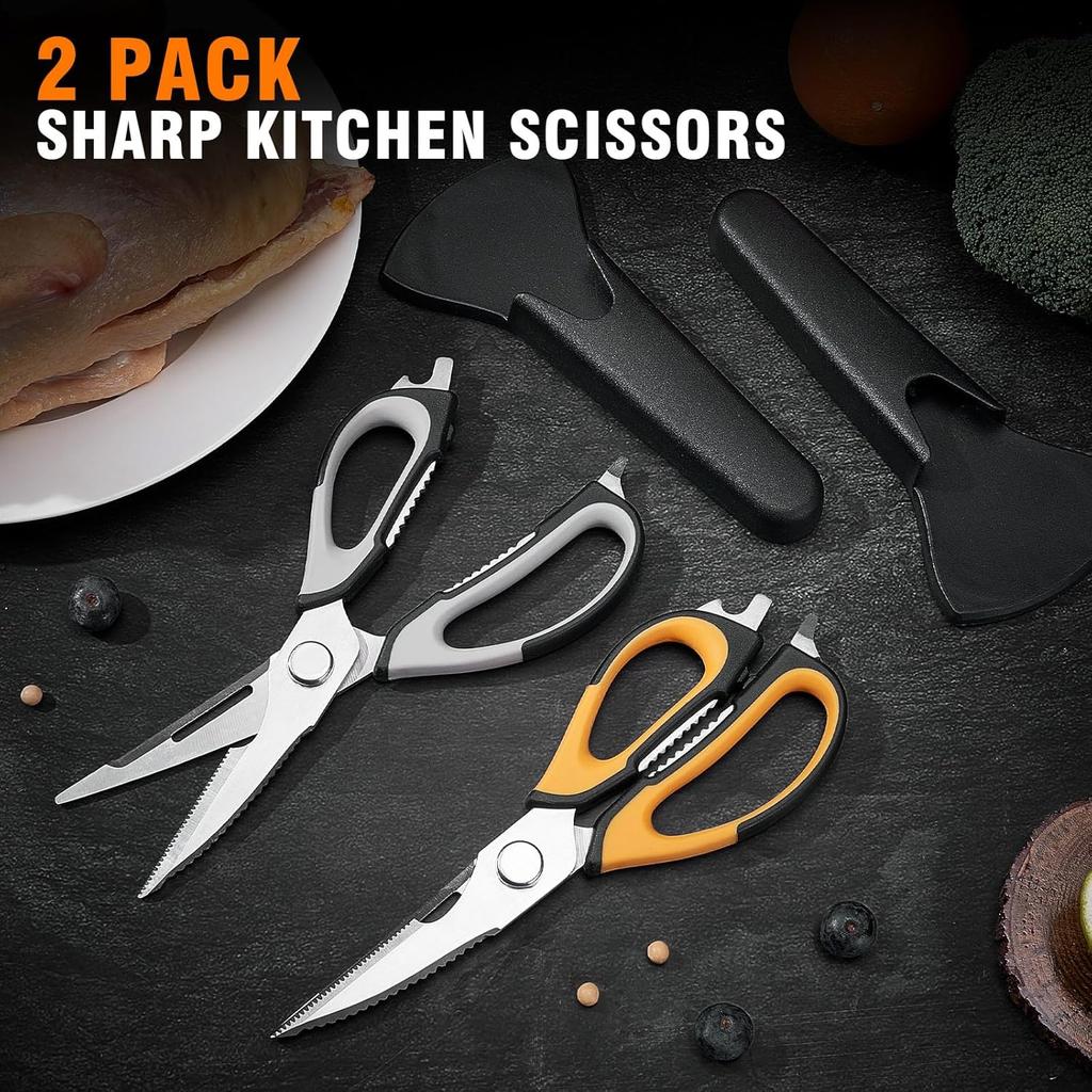2 Pack Kitchen Scissors All Purpose Set with Magnetic Holder, Heavy Duty Kitchen Shears for Meat,Vegetable,Chicken,Fish,dismountable Cooking Scissors