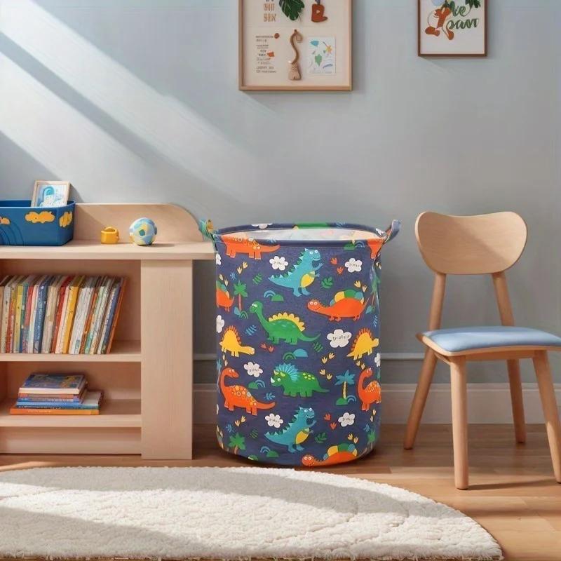 Dinosaur Pattern Storage Basket Colorful Nylon Fabric Durable Large Capacity Organizer Clothes Toys Home Dorms Storage Supplies