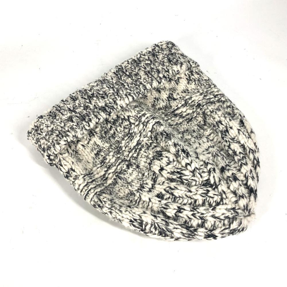 CHANEL Rhinestone beanie knit hat knit cap Knit hat Wool / Cashmere Black/White