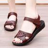 Middle Aged And Elderly Velcro Flat Sole Sandals Thick Sole Non Slip Summer New Open Toe Lightweight Breathable Leather Sandals