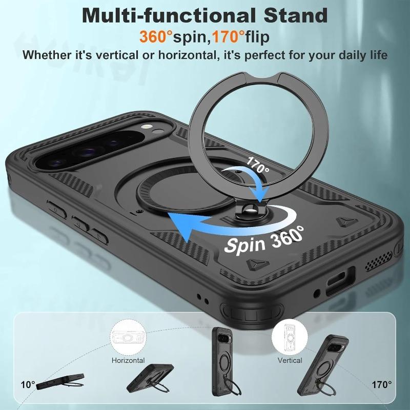 Premium Car 360°rotate Bracket Armor Phone Cases for Google Pixel 10 9 Pro XL 9A Drop Proof Magnetic Charging Protector Cover
