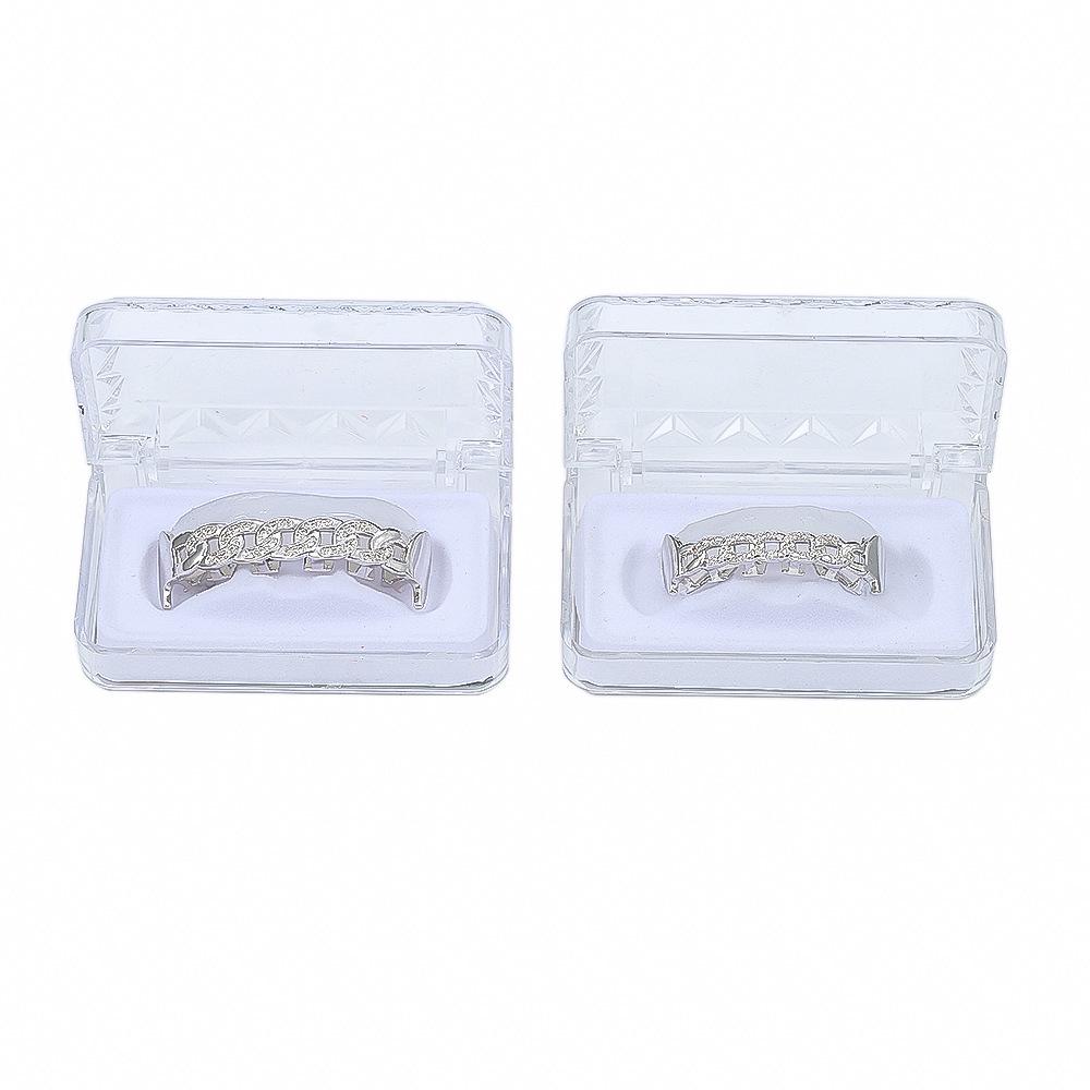 Hot-Selling European & American Hip Hop Halloween Grillz: Chain & Hollow Out Zircon Inlaid Fangs