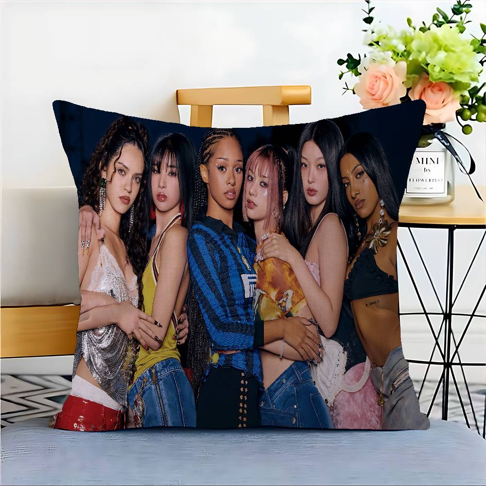 Korea Kpop Band K-Katseye Cushion Cover Polyester Sofa Cushions Decorative Throw Pillows Home Decoration Pillowcover