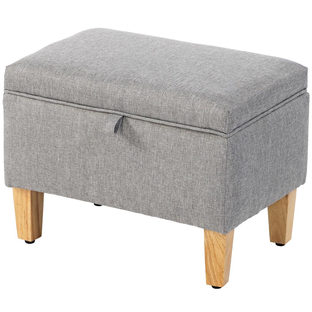16L Linen Storage Ottoman Padded Footstool with Rubberwood Legs for Storage Box, Bed End, Shoe Bench, Seating, Light Grey