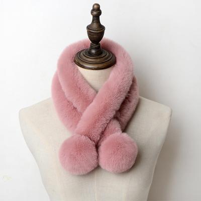 Eșarfă caldă din blană de iepure, imitație de blană, cu eșarfă de blană groasă de pluș și versatilă, acoperire de gât pentru femei la modă de culoare uni