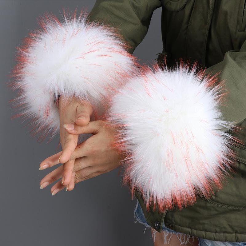 Frauen Kunstpelz Plüsch Manschette Hand Armwärmer flauschig weiche Handgelenk Band Handschuhe Winter