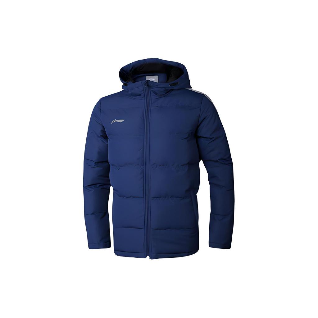 Li Ning Football Series Solid Color Short Warm Hooded Sports Cotton Jacket Men Jacket Blue AJMN023-2