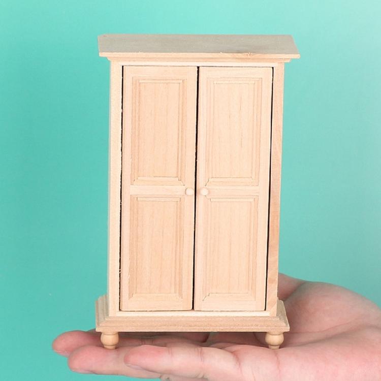 Detailed 1/12 Doll House Furniture Unpainted Wood Wardrobe Model With Functional Double Door for Kids Pretend Play Game