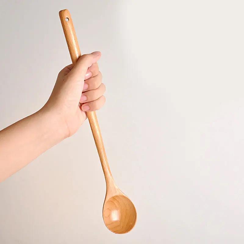 Long-Handled Wooden Spoon for Cooking Mixing Korean Miso Soup Sauce Honey - Ergonomic Kitchen Utensil4