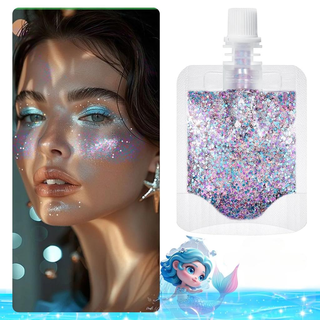1 Bag Mermaid Gel Body Glitters Set Vibrant Sequin Mermaid Makeup Eye Shadow Ideal for Beach Party Looks Beach Make Up Wholesale