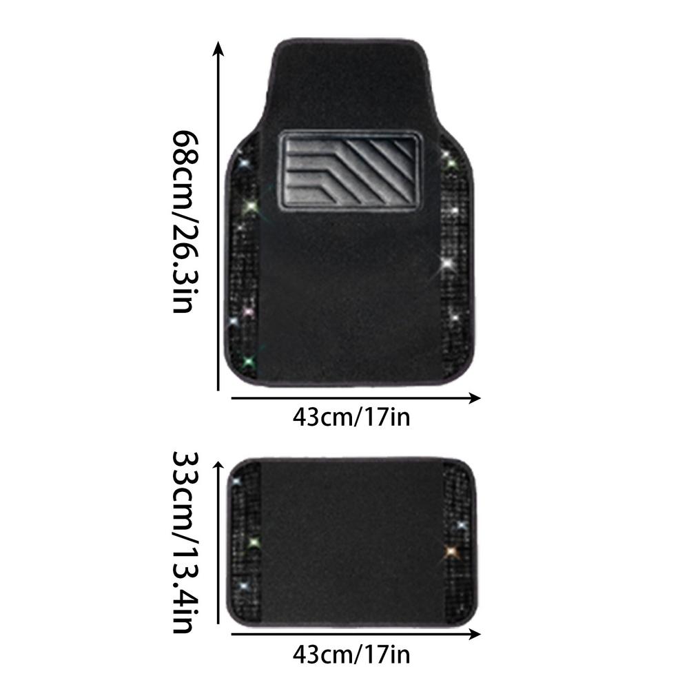Bling Car Mats For Women Crystal Rhinestone Car Carpet Waterproof Car Front And Rear Floor Mats With Anti-Slip PVC Pad For