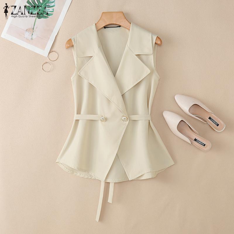 ZANZEA Women Turn Down Collar Summer Casual Sleeveless Vest Tops