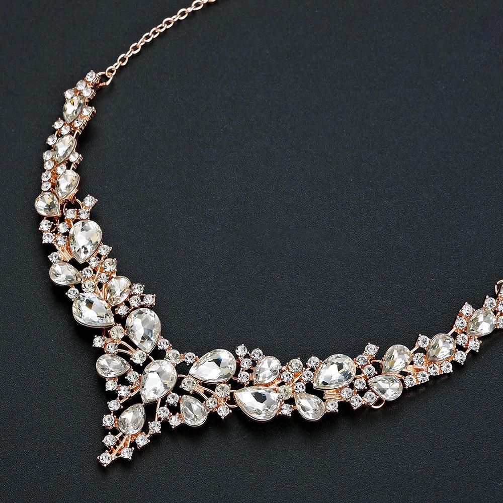 Elegant Rhinestone Jewelry Set Crystal Necklace Earrings Set Bridal Necklaces Earrings Banquet