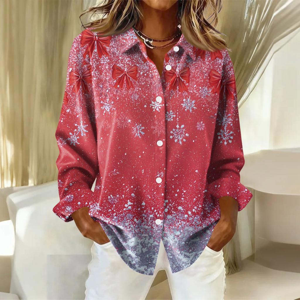 Women's Shirt With Floral Print Buttons, Long Sleeved Casual Regular Shirt Blouses Casual Plus Size Basic Tops