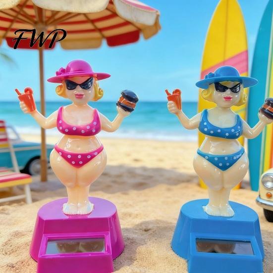 Durable Car Figurine Solar Dashboard Decoration, Cute Beach Girl Swing Cartoon Style Ornament Ornament, Couple Dancing Figure for Vehicle Interior