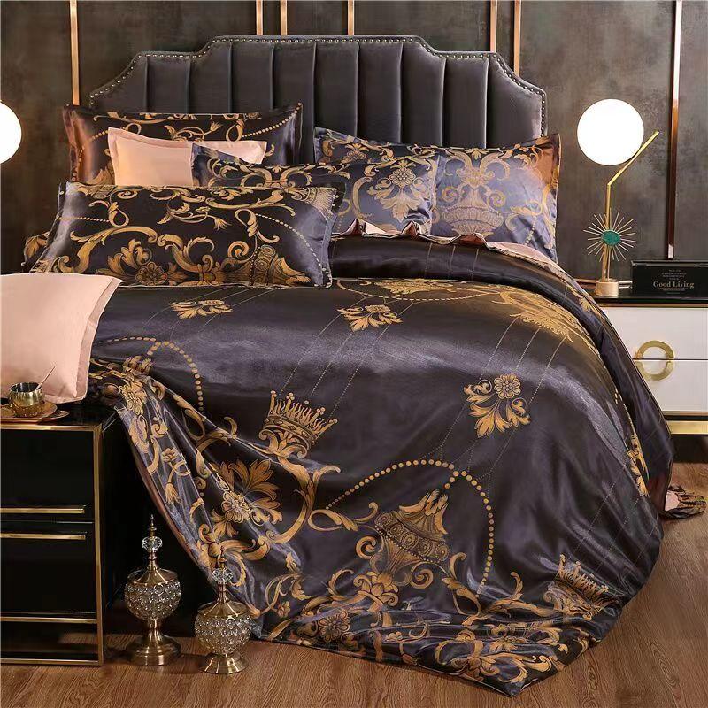 4pcs/set  Luxurious and Comfortable Bedding Set  Soft Silk Duvet Cover  Bed Sheet Pillowcase Set