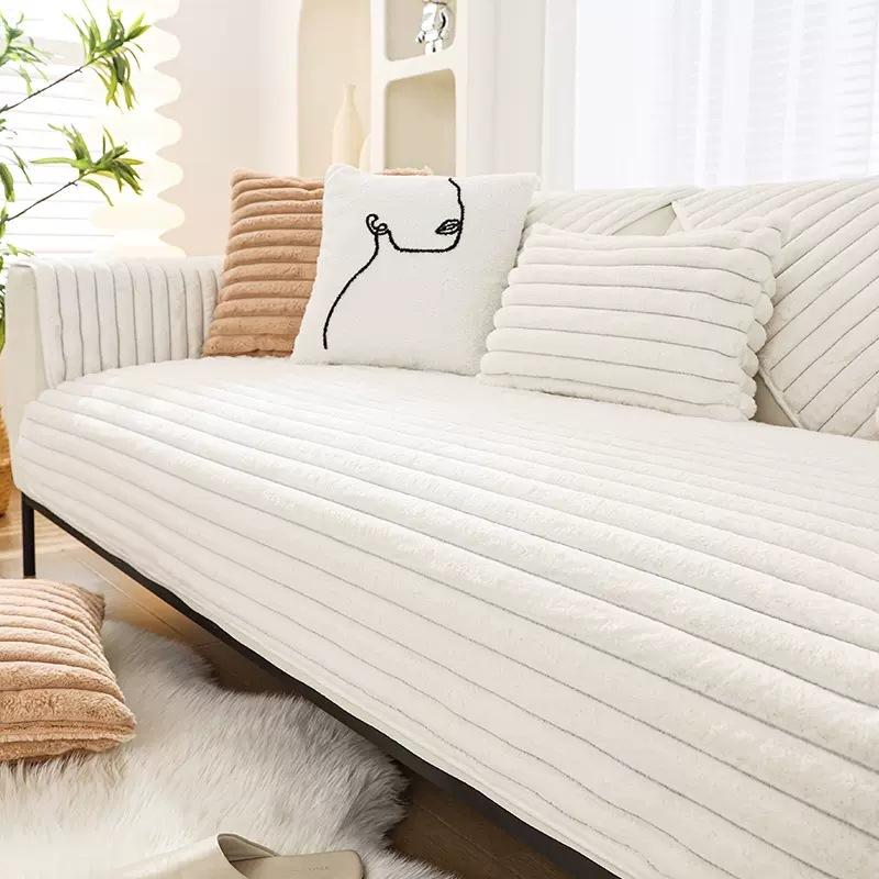 

Подушка для дивана из плюша с кроликом, нескользящий чехол для дивана высокого уровня, теплый чехол для дивана из ткани, зимняя утолщенная полосатая подушка для дивана 70x70cm 1pcs