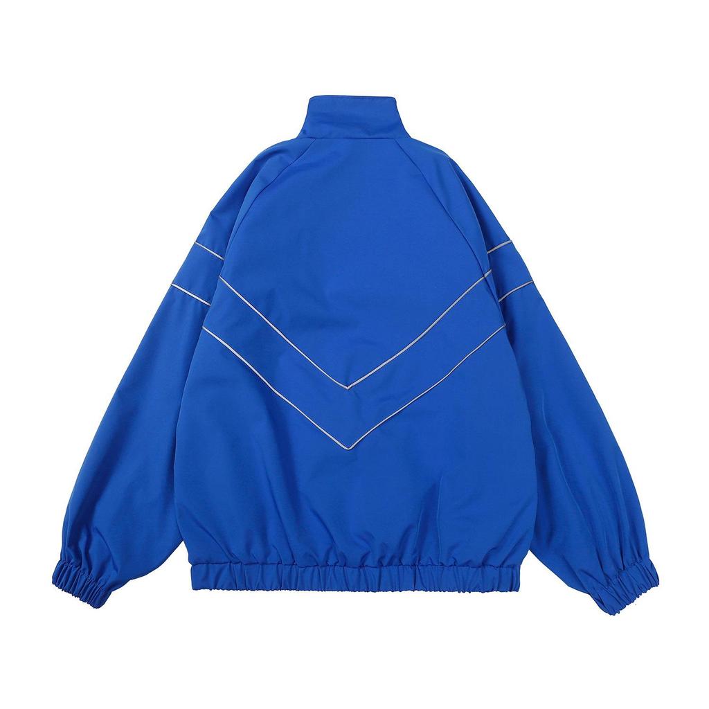 Jaqueta Listrada Refletiva Casaco Corta-Vento Masculino Hip Hop Streetwear Jaqueta com Zíper Casacos Finos Harajuku Esportivo Preto Azul
