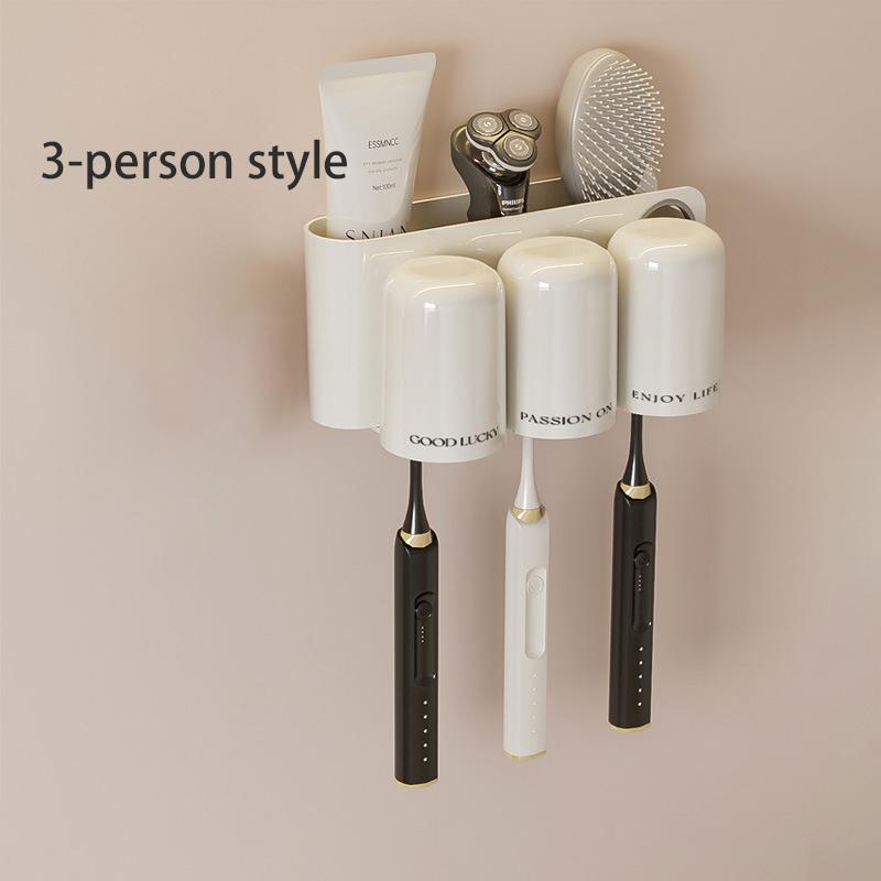 Toothbrush Toothpaste Storage Rack 4 Grid Multiple People No Punching Required Wall Mounted Family Gargle Cup Toilet Supplies