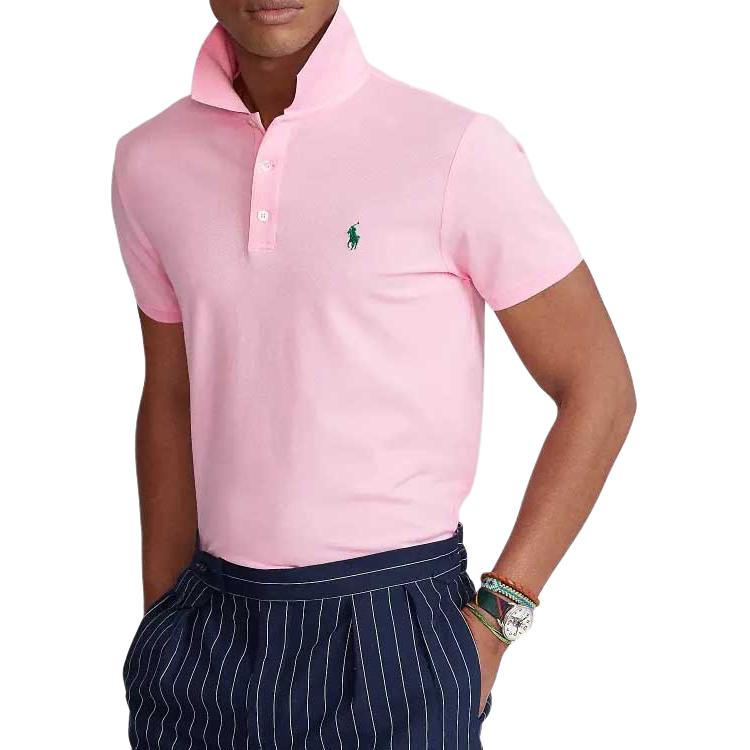 Polo Ralph Lauren Solid Color Logo Embroidered Slim Fit Casual Short Sleeve Polo Shirt Men Tops Pink MNPOKNI1N821189-650