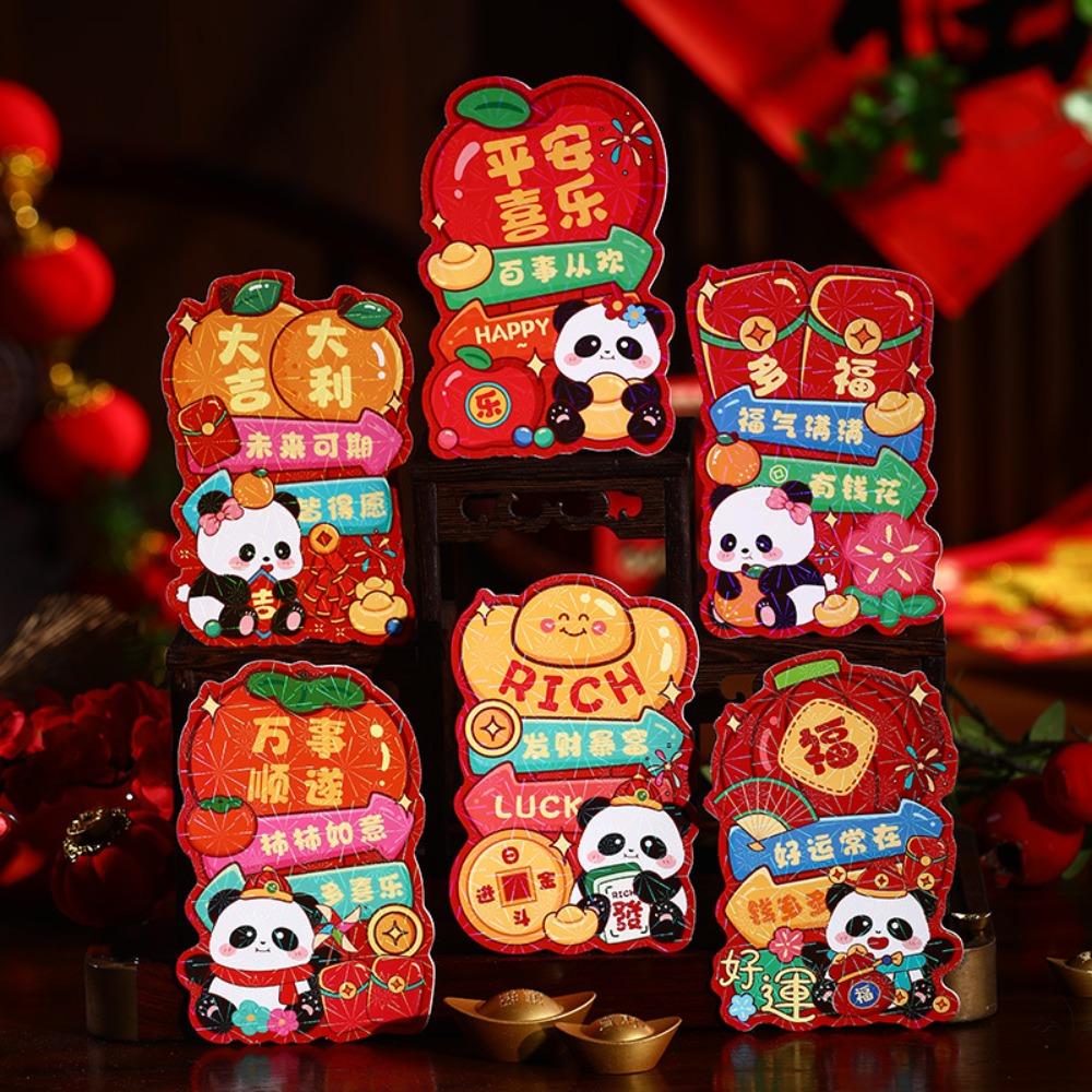 6pcs Cartoon Chinese New Year Red Envelopes Blessing Lucky Money Bags  Party Gifts